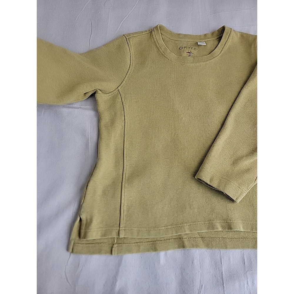 Orvis Ribbed Cotton Top Womens XL Green Long Sleeve Crewneck Side‎ Slit Outdoor - Picture 6 of 13